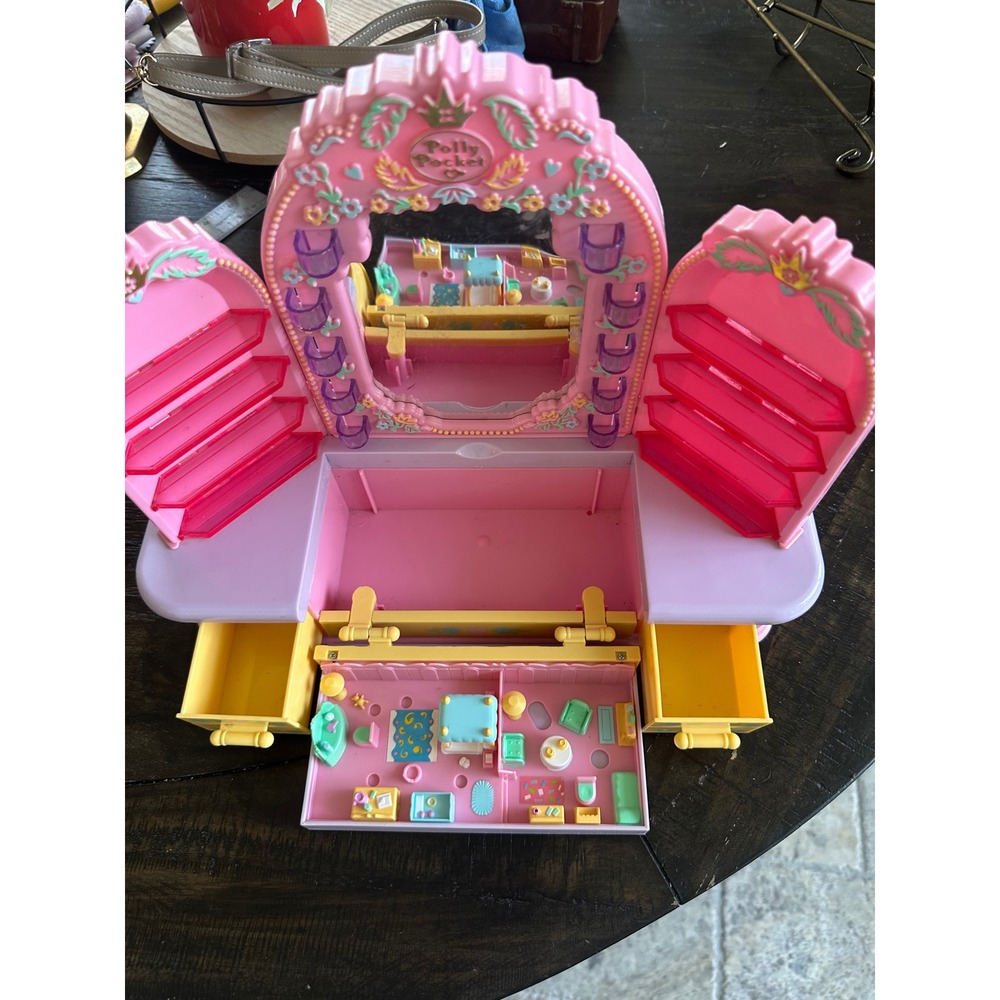 Vintage 1990 Bluebird Polly Pocket Starlight Vanity Case Pink Mirror Playset